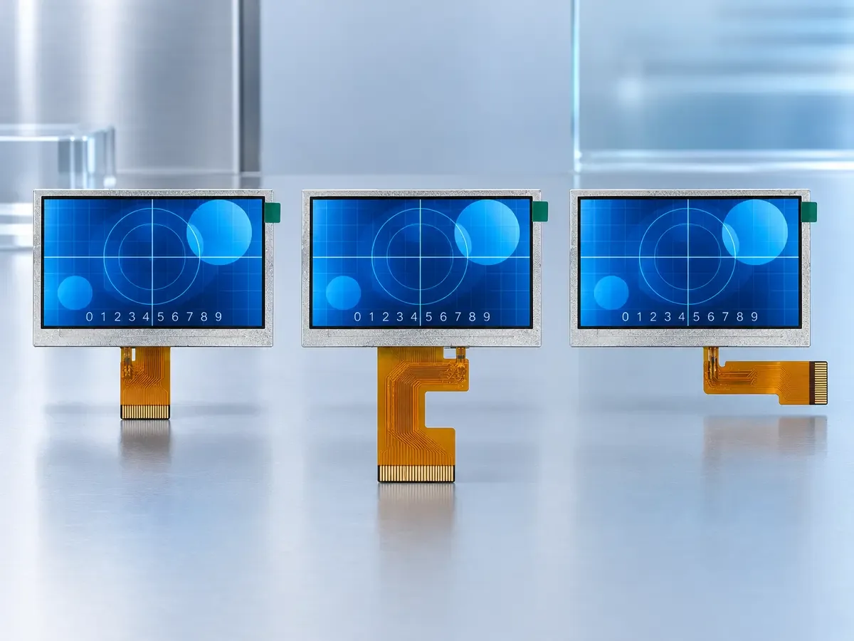 Three FPC tails of different length and pin count on one display module