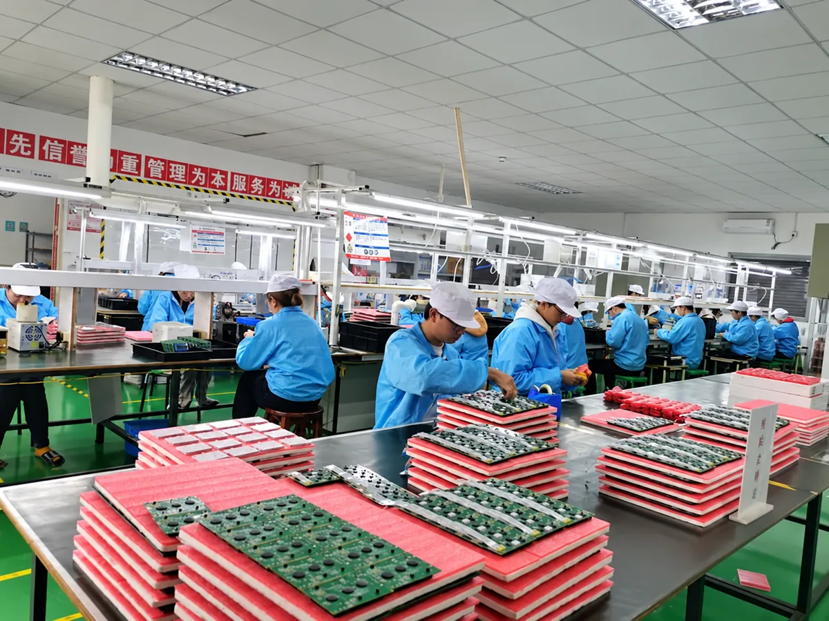 Assembly floor at Junxian with boards on anti-static trays