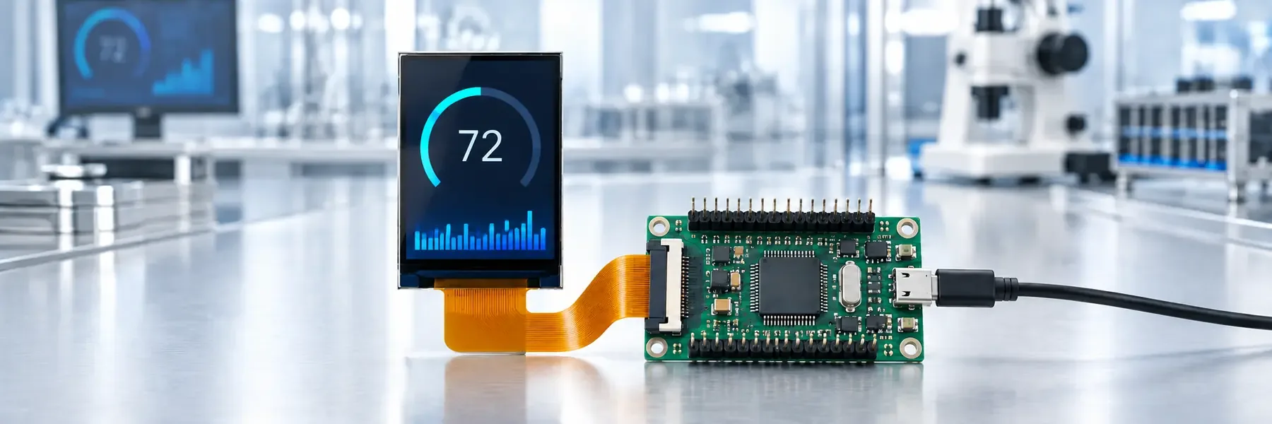 Small TFT module connected to a microcontroller development board