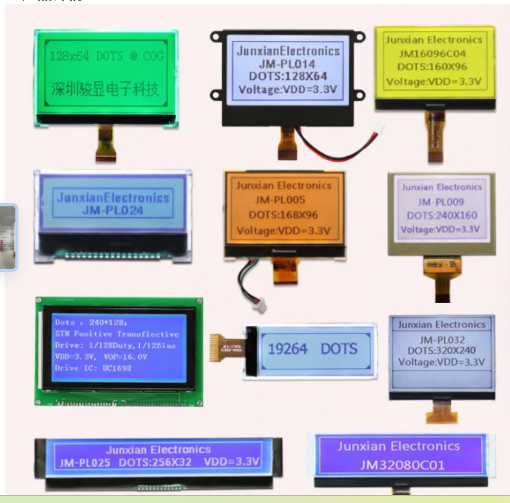 Junxian multiple LCD modules in different sizes and colors