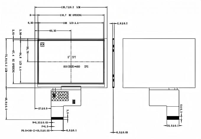 Mechanical drawing for JM-TFT050BI52